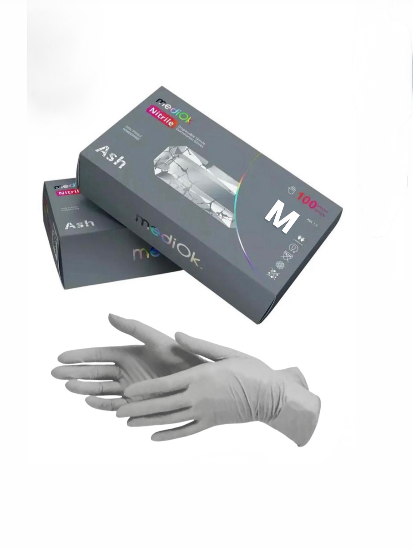 50F30693-25E1-46C2-909D-C7BA2C95A5D4 Рукавички нітрилові MediOk by AMPri ASH 100 шт/50 пар, сірі, M - Зображення 1